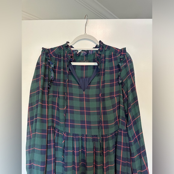 J. Crew Tie Neck Tiered Dress Black Watch Tartan Plaid, size Medium NWOT - Picture 7 of 11